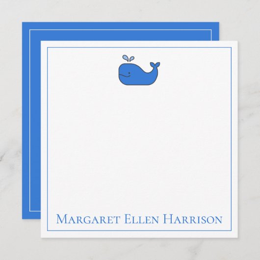 Preppy Nautical Blue and White Whale Personalisier Mitteilungskarte (Vorne/Hinten)