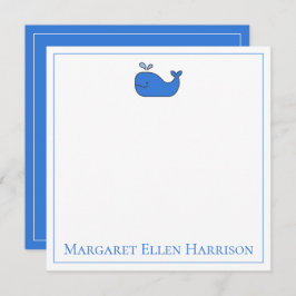 Preppy Nautical Blue and White Whale Personalisier Mitteilungskarte