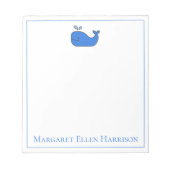 Preppy Nautical Blue and White Whale Personalisier Notizblock (Vorderseite)