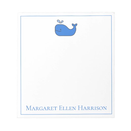Preppy Nautical Blue and White Whale Personalisier Notizblock (Vorderseite)