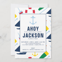 Preppy Nautical Children's Birthday Party Boy Einladung