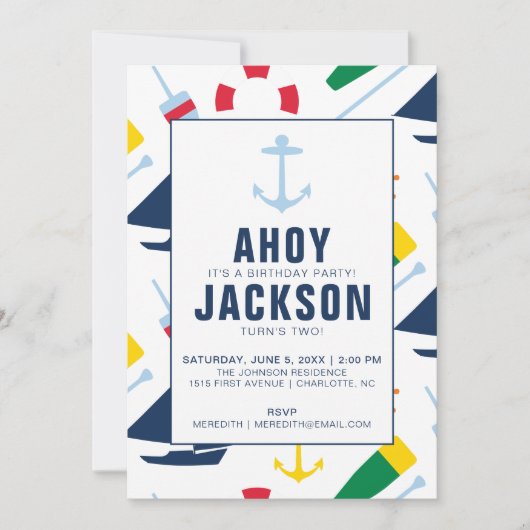 Preppy Nautical Children's Birthday Party Boy Einladung (Vorderseite)