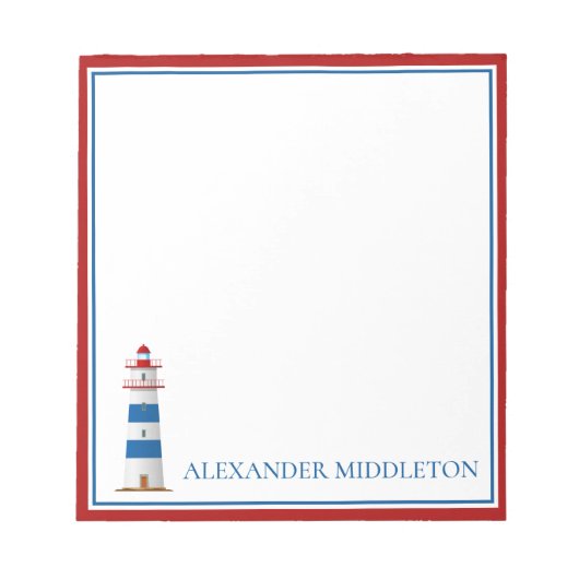 Preppy Nautical Lighthouse Personalisiert Notizblock (Vorderseite)