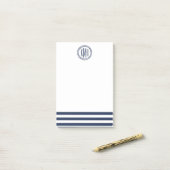 Preppy Nautical Navy Strip & Monogram Post-it Klebezettel (Auf Schreibtisch)