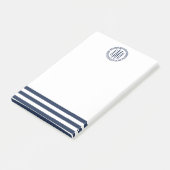 Preppy Nautical Navy Strip & Monogram Post-it Klebezettel (angewinkelt)