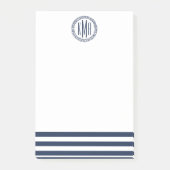 Preppy Nautical Navy Strip & Monogram Post-it Klebezettel (Vorderseite)