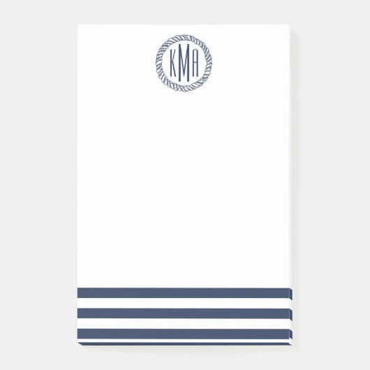 Preppy Nautical Navy Strip & Monogram Post-it Klebezettel (Vorderseite)