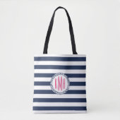 Preppy Nautical Navy Strip und Pink Monogram Tasche (Vorderseite)