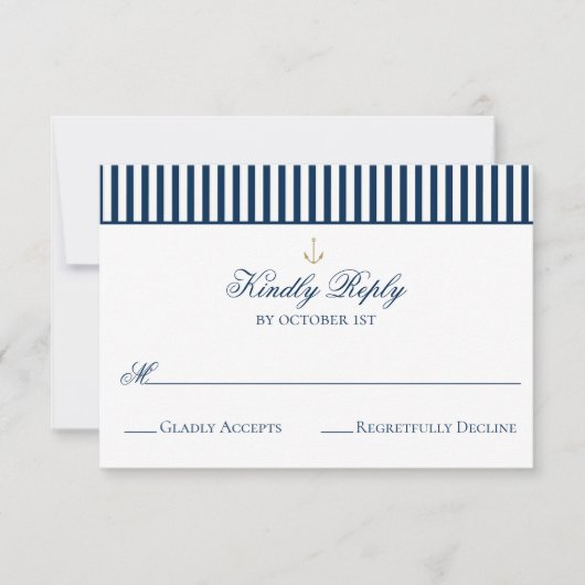 Preppy Nautical Navy Wedding RSVP Card (Vorderseite)