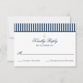 Preppy Nautical Navy Wedding RSVP Card
