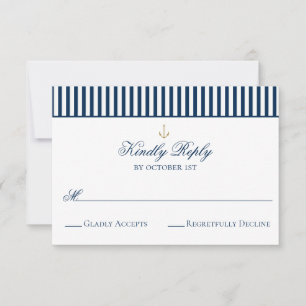 Preppy Nautical Navy Wedding RSVP Card Karte