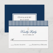 Preppy Nautical Navy Wedding RSVP Card Karte (Vorne/Hinten)