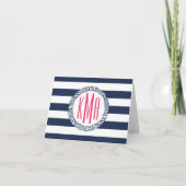 Preppy Nautical Navy & White Strip Pink Monogram (Vorderseite)