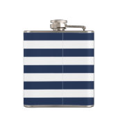 Preppy Nautical Navy & White Strip Pink Monogram Flachmann (Rückseite)