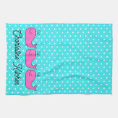 Preppy Nautical Pink and Aqua Whales Geschirrtuch (Horizontal)