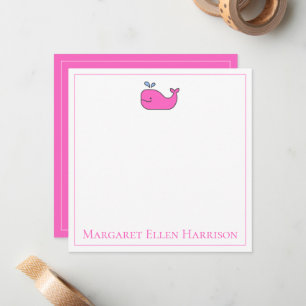 Preppy Nautical Pink and White Whale Personalisier Mitteilungskarte