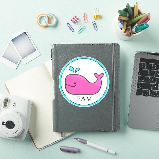 Preppy Nautical Pink und Aqua Whale Monogram Aufkleber (iPad Hülle)