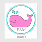 Preppy Nautical Pink und Aqua Whale Monogram Aufkleber (Blatt)