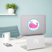Preppy Nautical Pink und Aqua Whale Monogram Aufkleber (Laptop auf Schreibtisch)