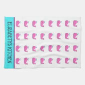 Preppy Nautical Pink und Aqua Whale Personalisiert Geschirrtuch (Horizontal)