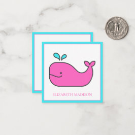 Preppy Nautical Pink und Aqua Whale Personalisiert Mitteilungskarte