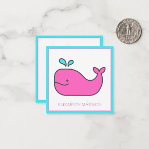 Preppy Nautical Pink und Aqua Whale Personalisiert Mitteilungskarte