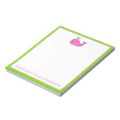 Preppy Nautical Pink und Green Whale Personalisier Notizblock (Rotiert)