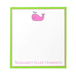 Preppy Nautical Pink und Green Whale Personalisier Notizblock