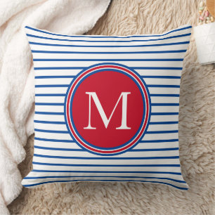 Preppy nautical Red White and Blue Strip Monogram Kissen