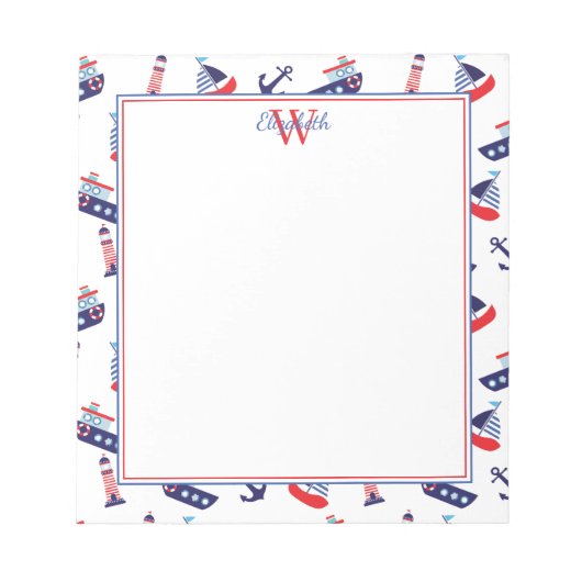 Preppy Nautical Sailboats Monogram Notizblock (Vorderseite)