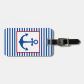 Preppy Nautical Stripes and Anchor Personalized Gepäckanhänger (Vorderseite horizontal)