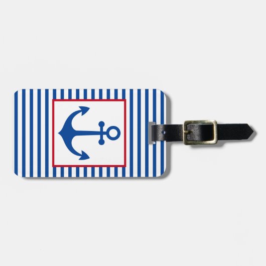 Preppy Nautical Stripes and Anchor Personalized Gepäckanhänger (Vorderseite horizontal)