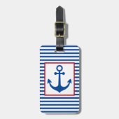 Preppy Nautical Stripes and Anchor Personalized Gepäckanhänger (Vorderseite vertikal)