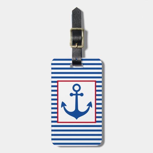 Preppy Nautical Stripes and Anchor Personalized Gepäckanhänger (Vorderseite vertikal)