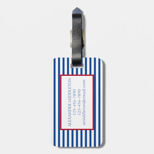 Preppy Nautical Stripes and Anchor Personalized Gepäckanhänger (Rückseite vertikal)