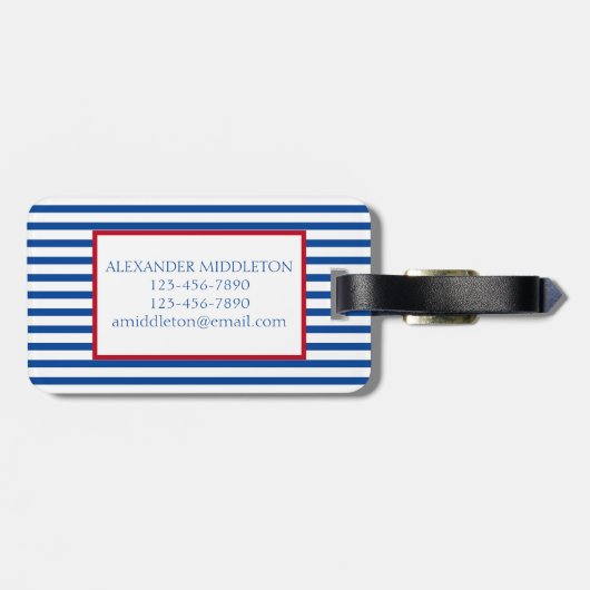 Preppy Nautical Stripes and Anchor Personalized Gepäckanhänger (Rückseite horizontal)