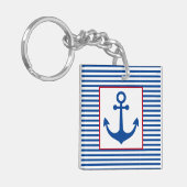Preppy Nautical Stripes and Anchor Personalized Schlüsselanhänger (Vorderseite links)