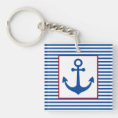 Preppy Nautical Stripes and Anchor Personalized Schlüsselanhänger (Vorderseite)