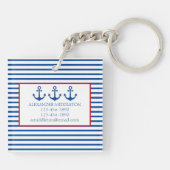 Preppy Nautical Stripes and Anchor Personalized Schlüsselanhänger (Rückseite)