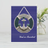 Preppy Nautical Stripes Lifesver Strand Anchor Einladung (Stehend Vorderseite)