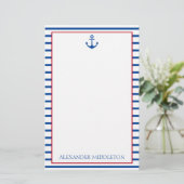 Preppy Nautical Stripes und Anker Personalisiert Briefpapier (Stehend Vorderseite)