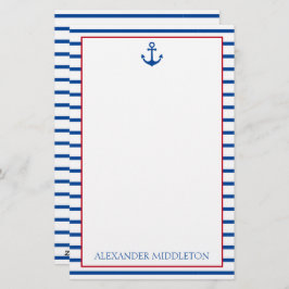 Preppy Nautical Stripes und Anker Personalisiert Briefpapier