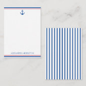 Preppy Nautical Stripes und Anker Personalisiert Mitteilungskarte (Vorne/Hinten)