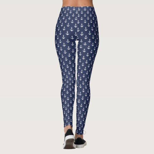 Preppy Navy Blue Anchors Pattern Leggings (Rückseite)