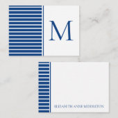 Preppy Navy Blue and White Strip Monogram Mitteilungskarte (Vorne/Hinten)