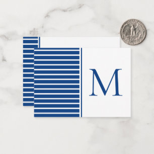 Preppy Navy Blue and White Strip Monogram Mitteilungskarte