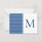 Preppy Navy Blue and White Strip Monogram Mitteilungskarte (Vorderseite)