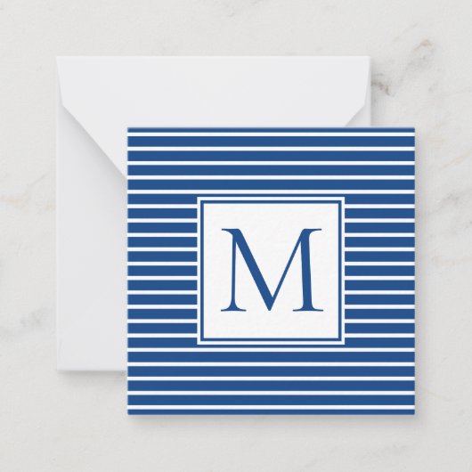 Preppy Navy Blue and White Strip Monogram Mitteilungskarte (Vorderseite)