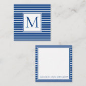 Preppy Navy Blue and White Strip Monogram Mitteilungskarte (Vorne/Hinten)