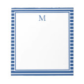 Preppy Navy Blue and White Strip Monogram Notizblock (Vorderseite)